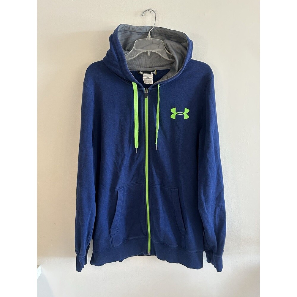 Under Armour Loose Blue Cotton Blend Drawstring Hoodie Mens Size L - Picture 2 of 8